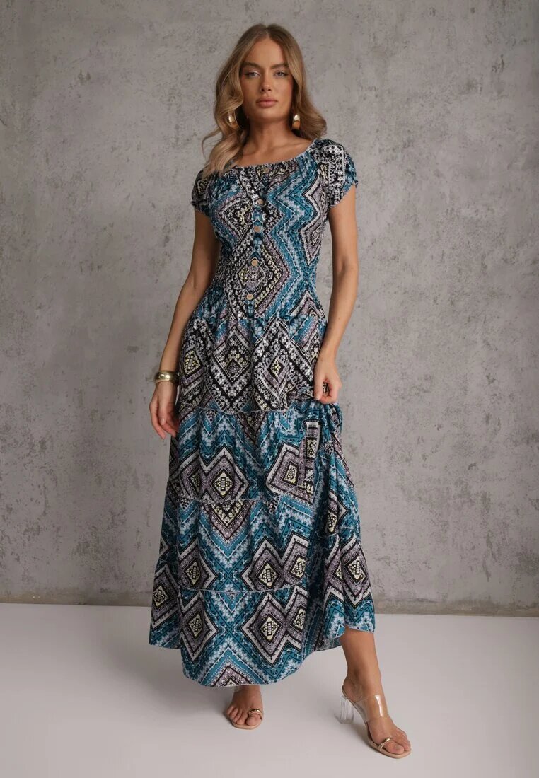 airisa Rochie verde închis stil spaniolă Boho din bumbac cu elastic în talie Lovedia