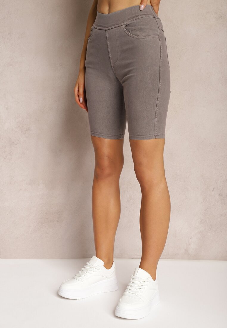 alina Pantaloni scurți bej închis cu elastic în talie High Waist Lorolia