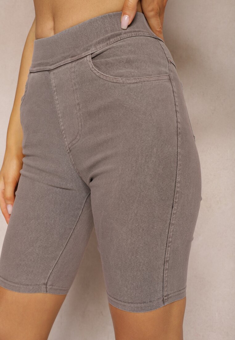 alina Pantaloni scurți bej închis cu elastic în talie High Waist Lorolia
