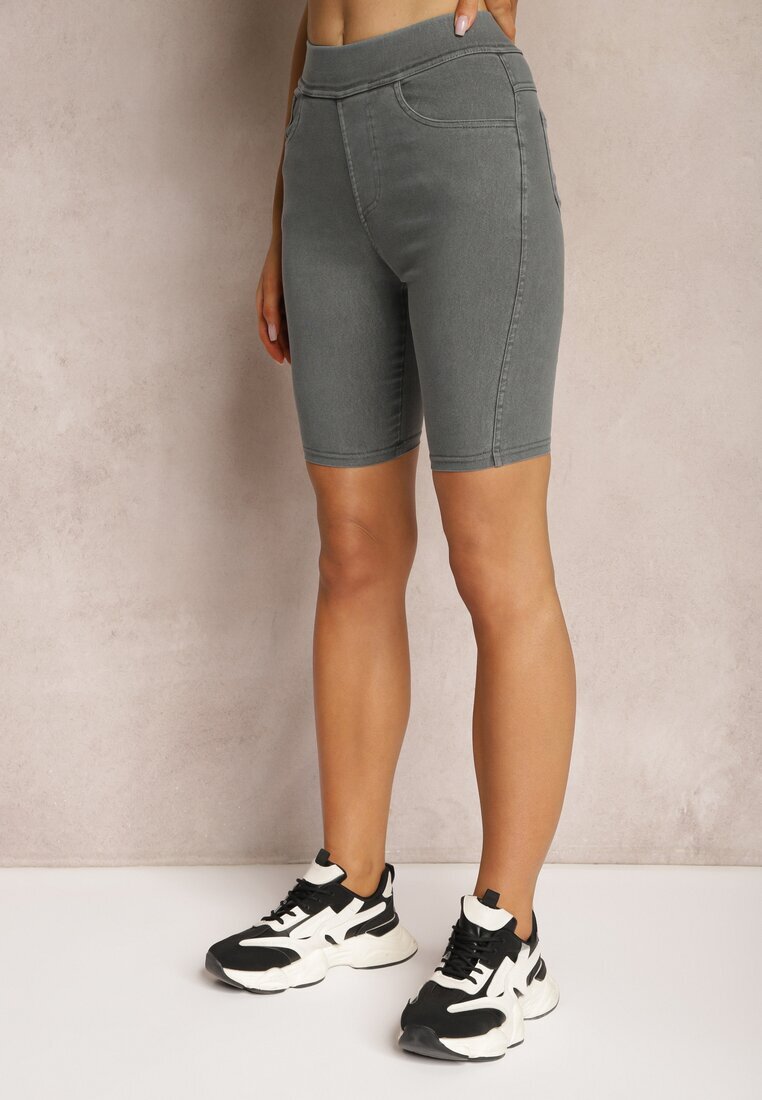 alina Pantaloni scurți Gri cu elastic în talie High Waist Lorolia