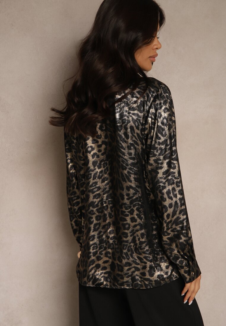 allyson Cămașă Neagră Casual cu imprimeu leopard Ninetia