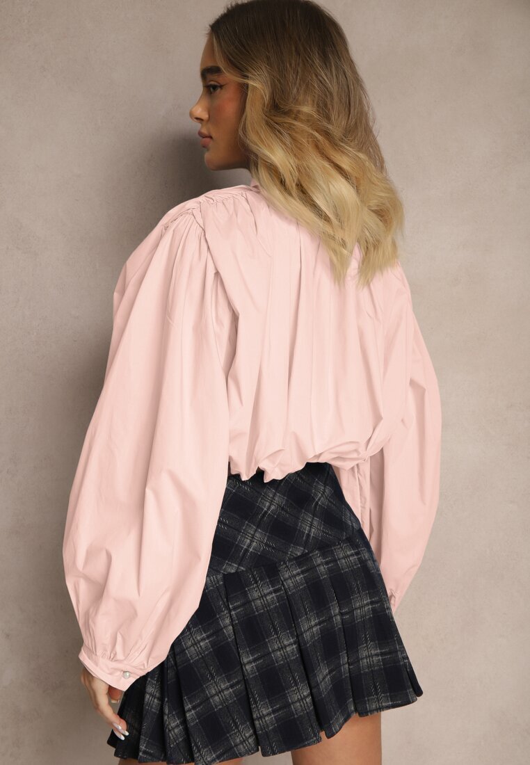 allyson Cămașă Roz Bufantă din bumbac stil retro cu fundă decorativă Frulla