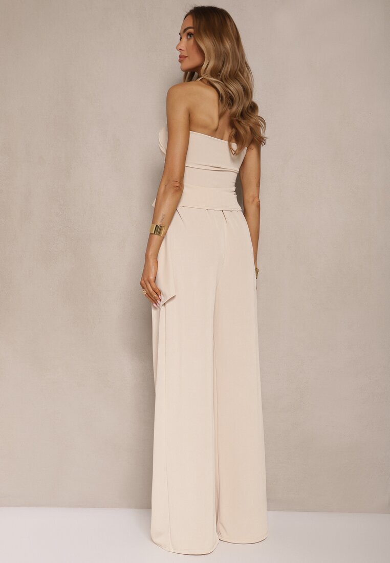 allyson Compleu Bej Top Bandeau cu Trenă și Pantaloni cu croială largă Redomiae