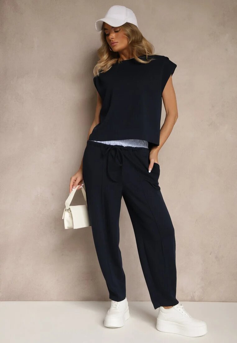 allyson Compleu de Trening Bleumarin cu Viscoză Pantaloni cu șnur decorativ și Top Nitunela