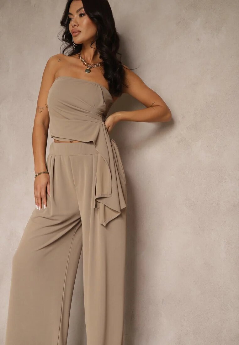 allyson Compleu Maro Top Bandeau cu Trenă și Pantaloni cu croi larg Redomiae