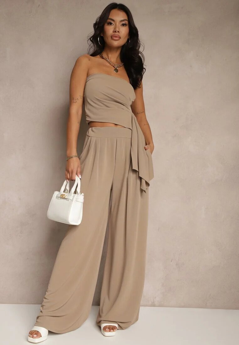 allyson Compleu Maro Top Bandeau cu Trenă și Pantaloni cu croi larg Redomiae