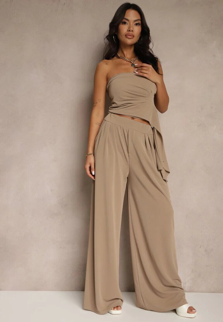 allyson Compleu Maro Top Bandeau cu Trenă și Pantaloni cu croi larg Redomiae