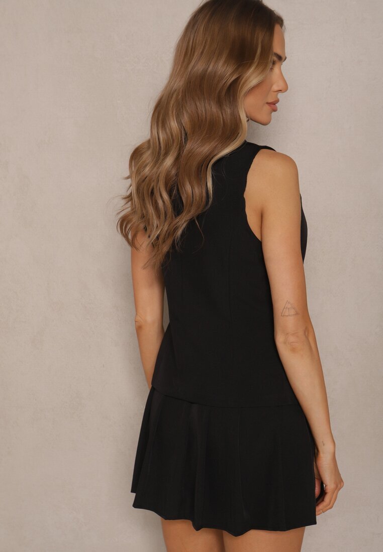 allyson Compleu Negru tip Costum Vestă și Fustă cu Pliuri Talkio