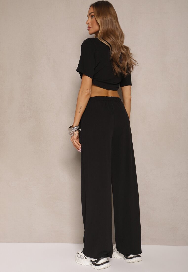 allyson Compleu Negru Top cu Nervuri și Pantaloni Largi Paliriona