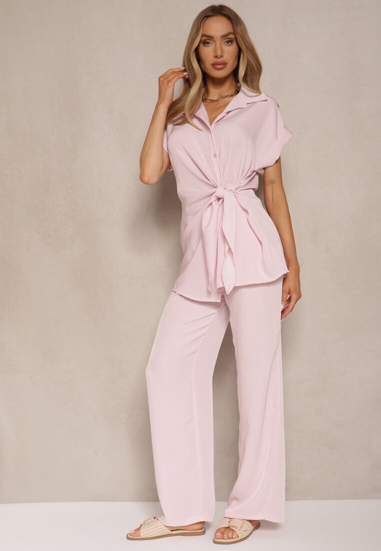 allyson Compleu Roz cu Pantaloni Largi și Cămașă cu Șnur Decorativ Filaniella