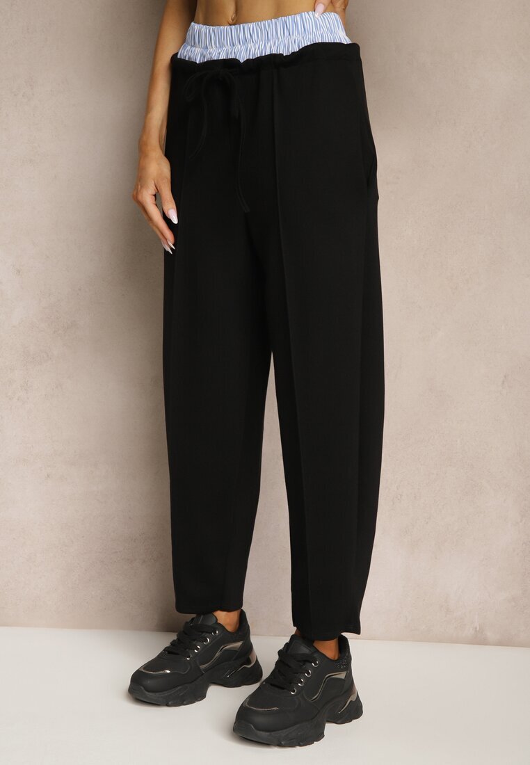 allyson Compleu sport Negru din Vâscoză Pantaloni cu șnur decorativ și Top Nitunela
