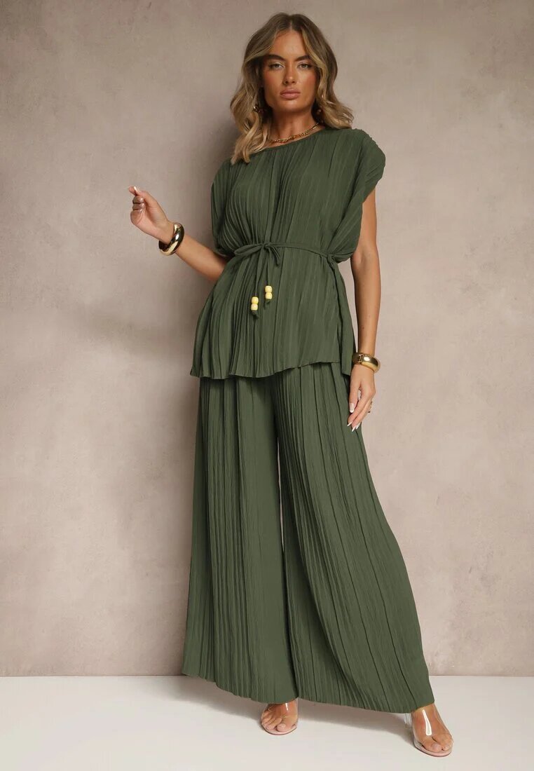 allyson Compleu Verde închis Pantaloni largi și Bluză cu umeri întăriți Nilamira