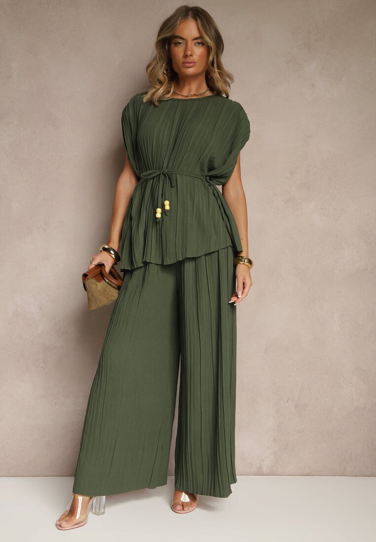 allyson Compleu Verde închis Pantaloni largi și Bluză cu umeri întăriți Nilamira