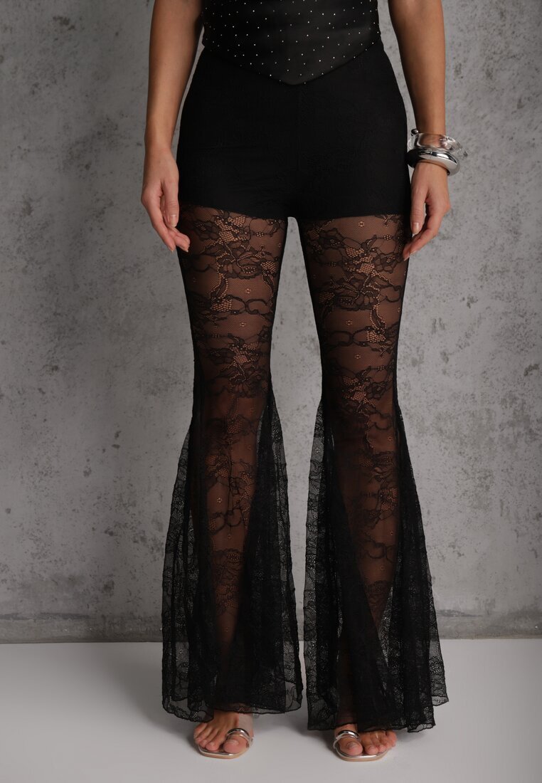 allyson Pantaloni Negri High Waist evazați din Dantelă Ferella