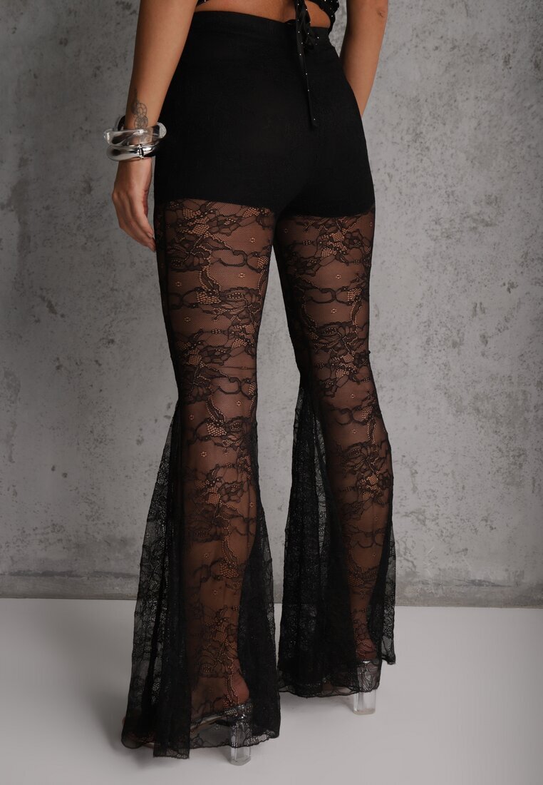 allyson Pantaloni Negri High Waist evazați din Dantelă Ferella