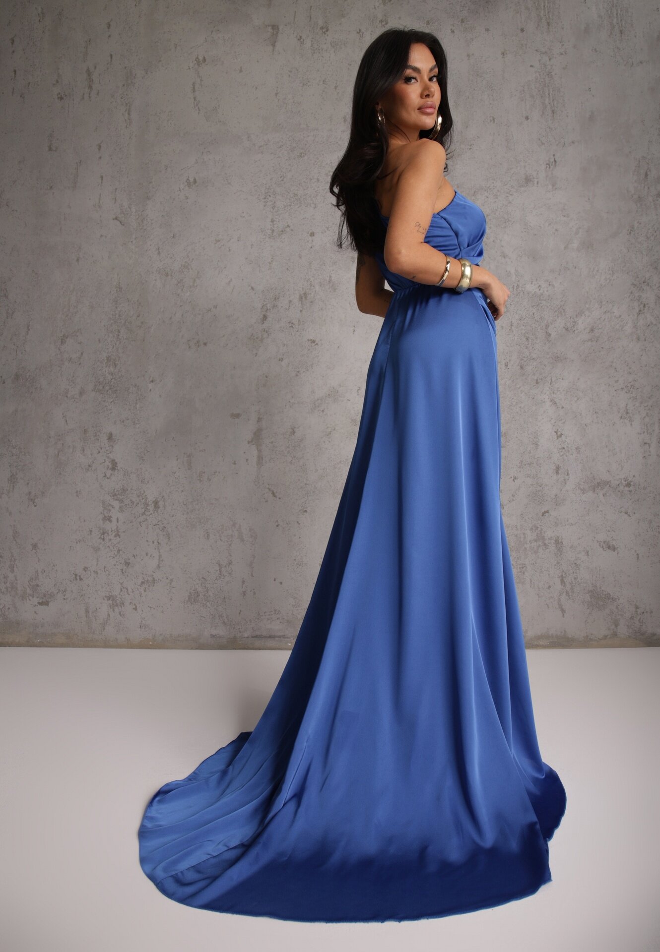 allyson Rochie Albastră Elegantă pe Un Umar cu Croială Asimetrică Leylane