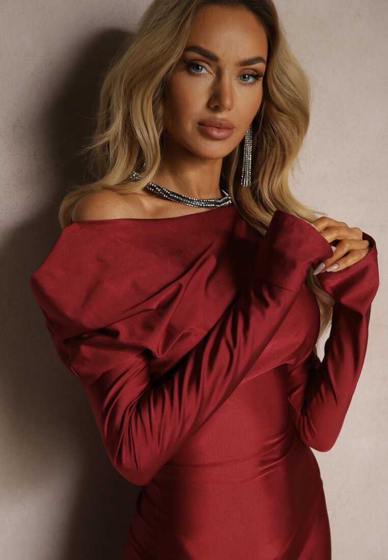 allyson Rochie Asimetrică Bordeaux cu croială mulată cu despicătură Ravilia