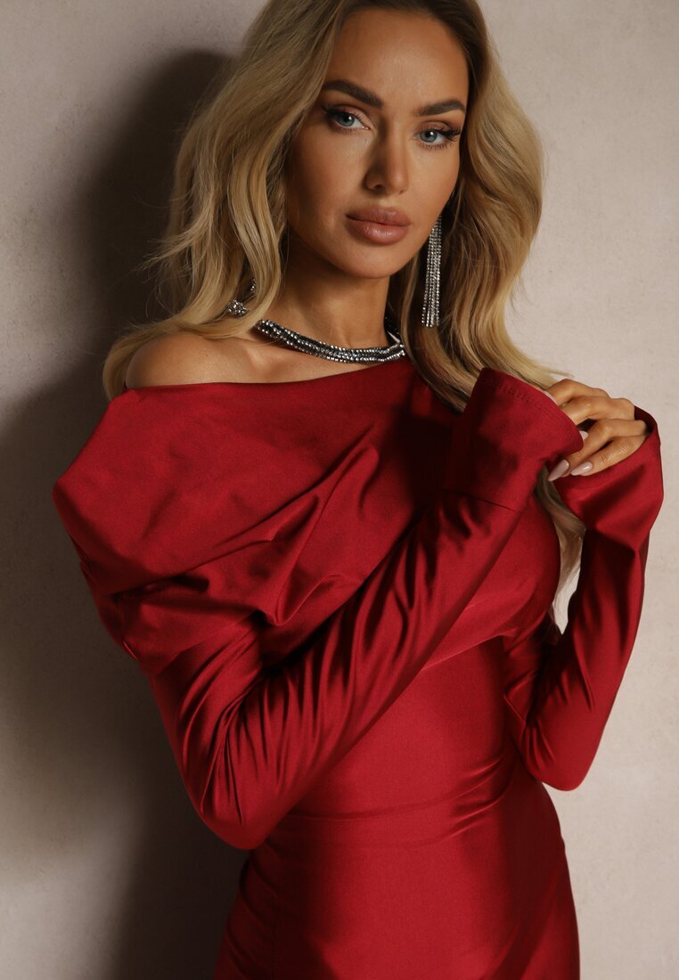allyson Rochie Asimetrică Roșie cu croială mulată cu șliț Ravilia