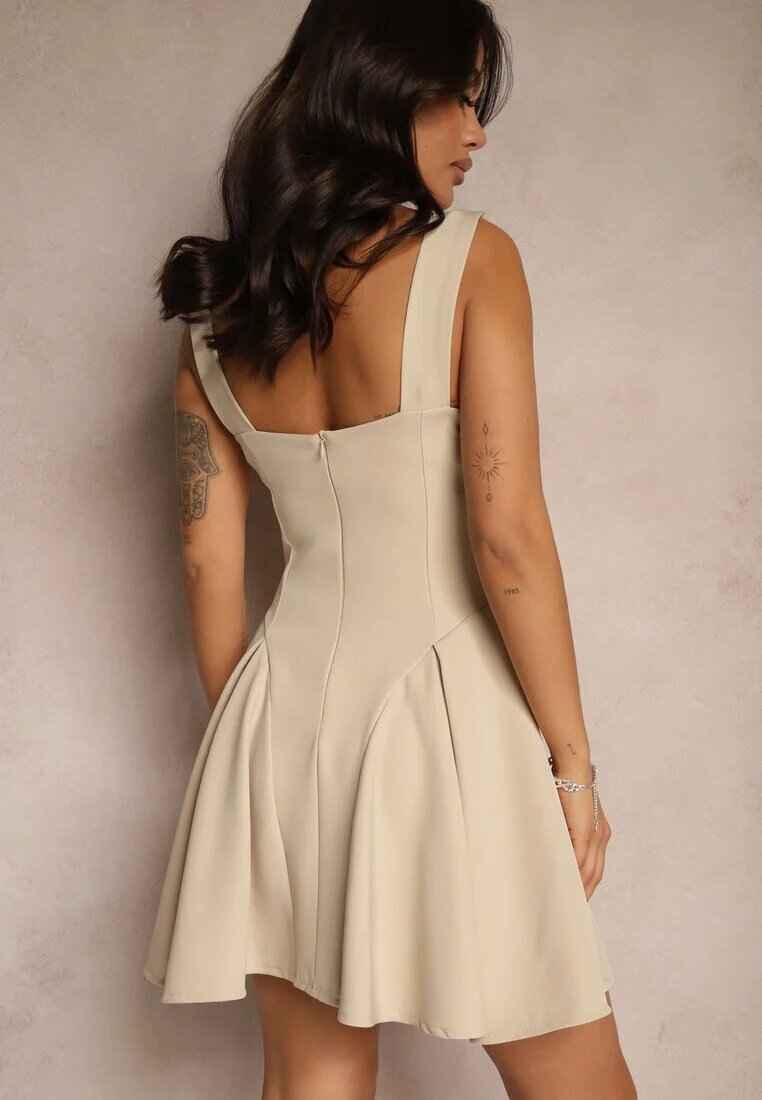 allyson Rochie Bej Tip corset cu croi evazat pe bretele cu panglici