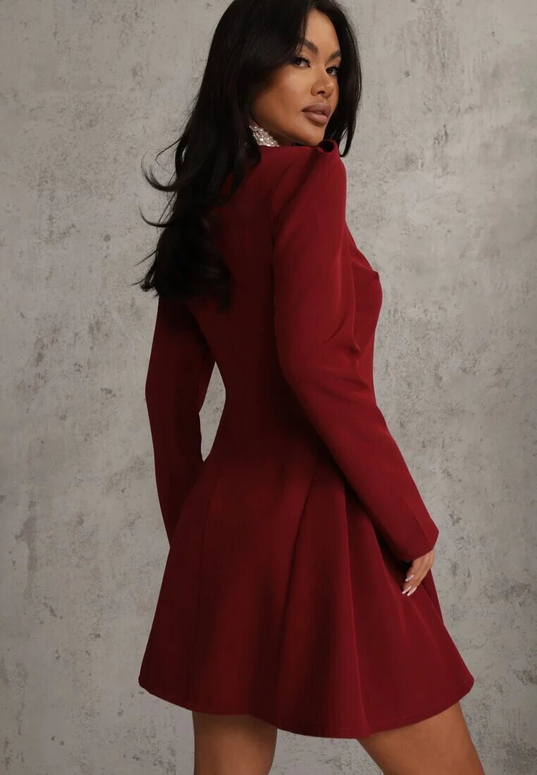 allyson Rochie Bordeaux cu croială cloș cu ornament lateral Eleslia