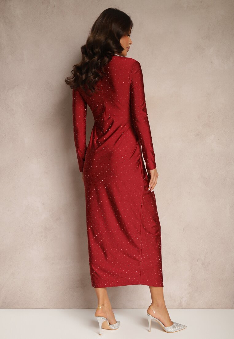 allyson Rochie Bordeaux cu Decolteu petrecut Decorată cu Zirconii Cealora