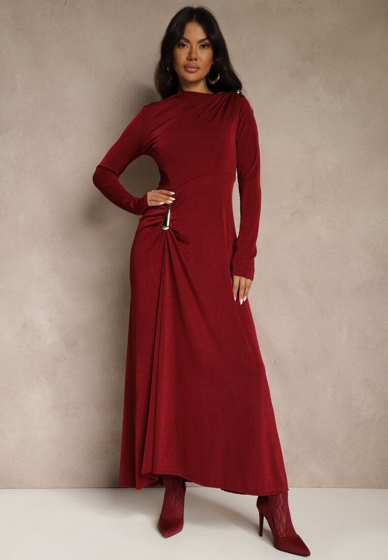 allyson Rochie Bordo de cocktail cu drapaj și ornament metalic Retanda
