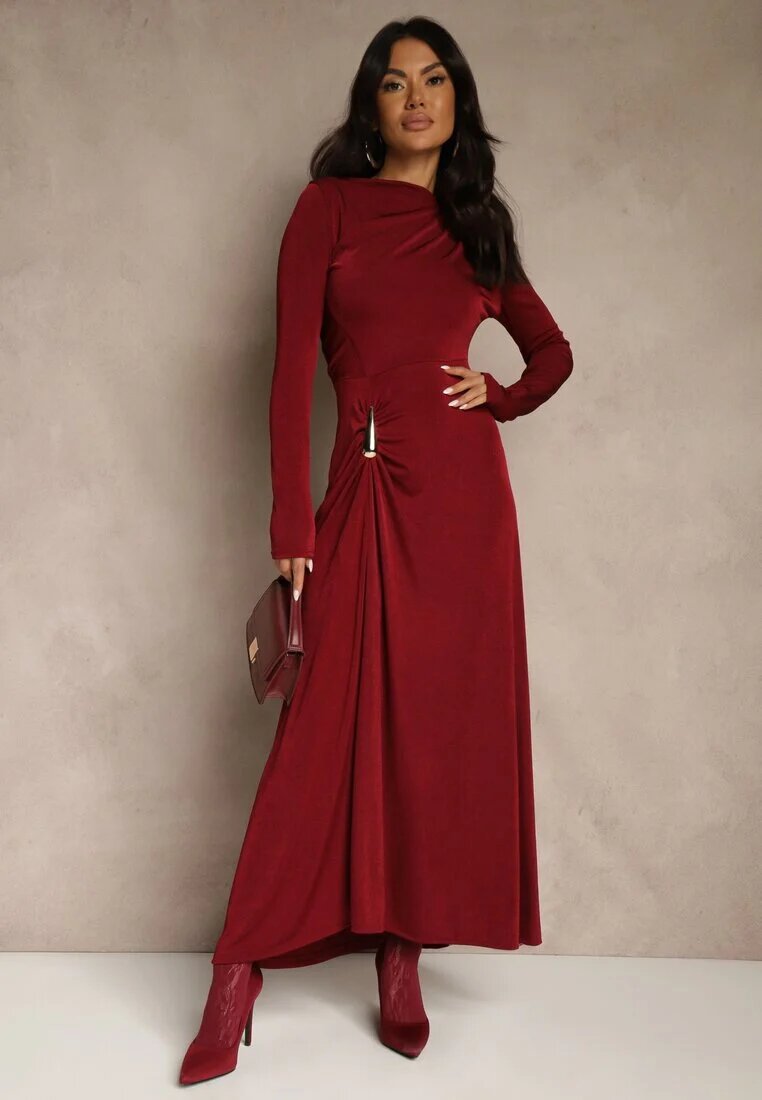 allyson Rochie Bordo de cocktail cu drapaj și ornament metalic Retanda