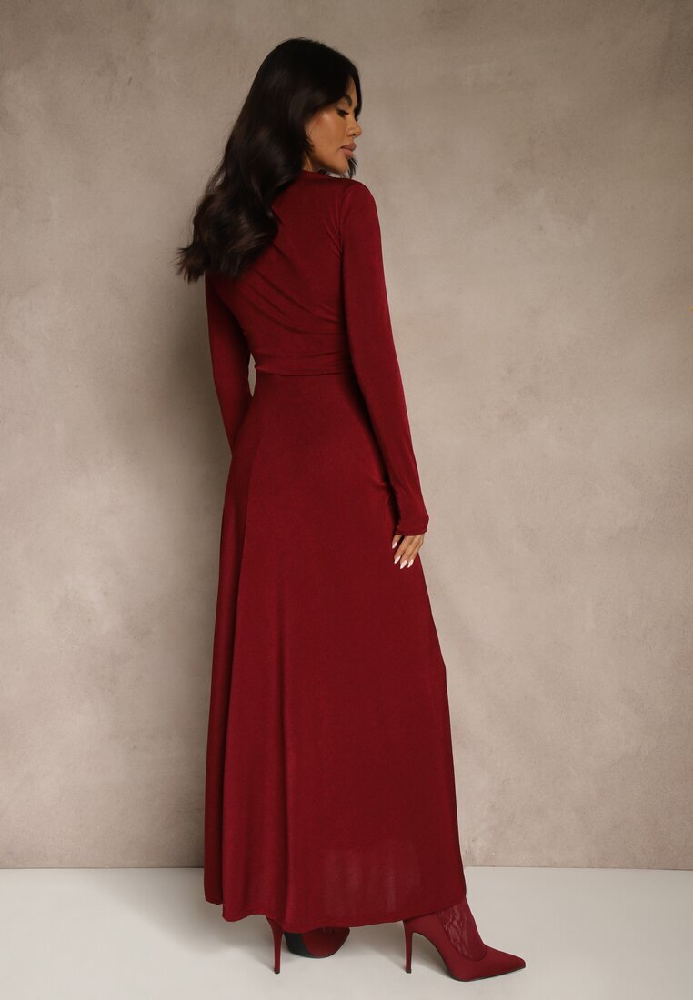 allyson Rochie Bordo de cocktail cu drapaj și ornament metalic Retanda
