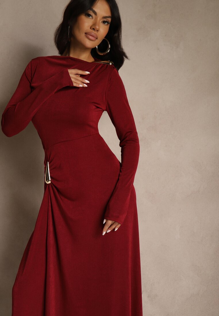 allyson Rochie Bordo de cocktail cu drapaj și ornament metalic Retanda