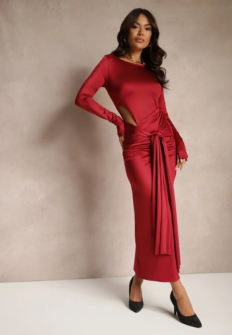 allyson Rochie de cocktail Bordeaux cu Decupaj Decorativ și Legare Vamicea