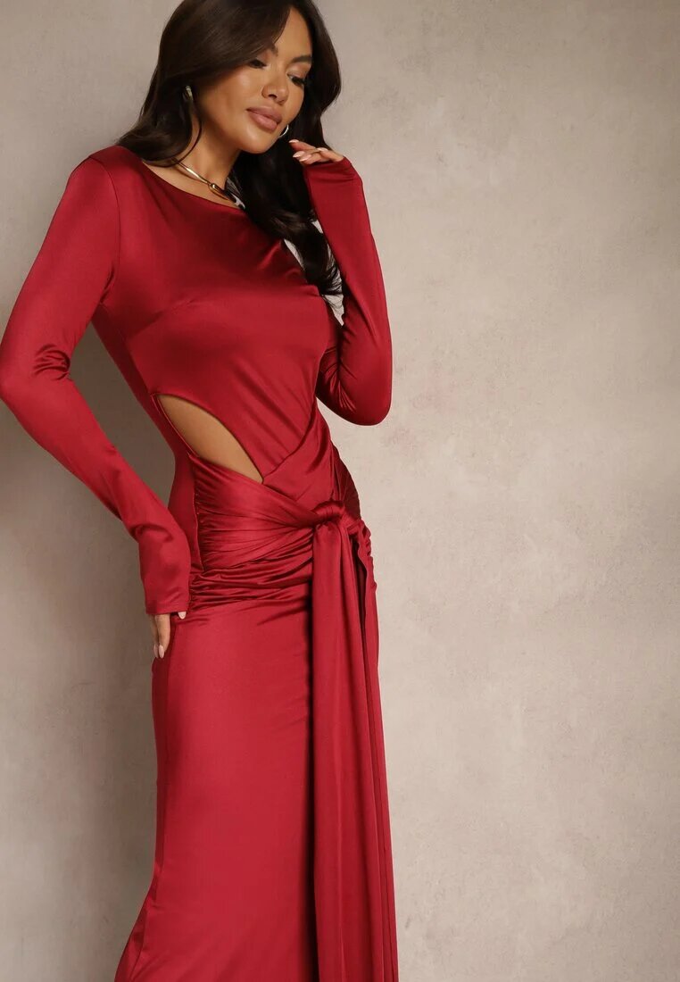 allyson Rochie de cocktail Bordeaux cu Decupaj Decorativ și Legare Vamicea