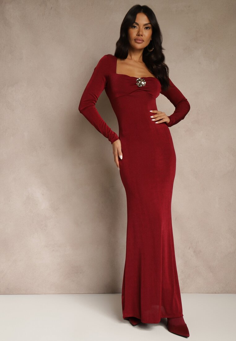 allyson Rochie de cocktail Bordou Taliată Lonsgleeve cu Aplicație elegantă Idirena