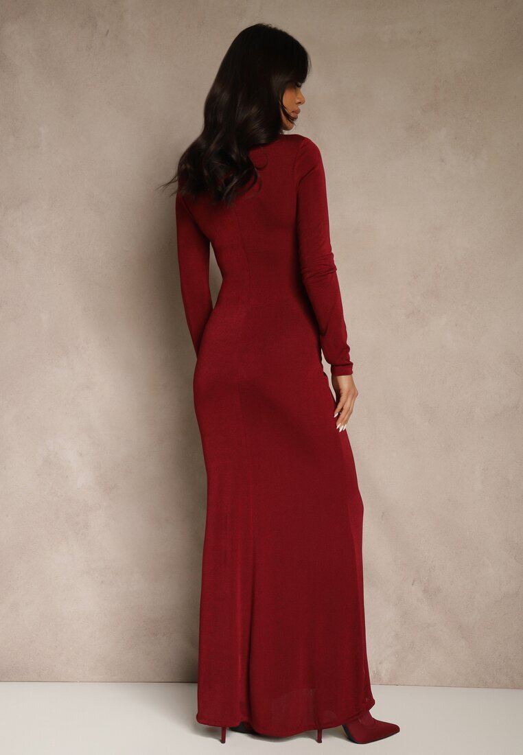 allyson Rochie de cocktail Bordou Taliată Lonsgleeve cu Aplicație elegantă Idirena