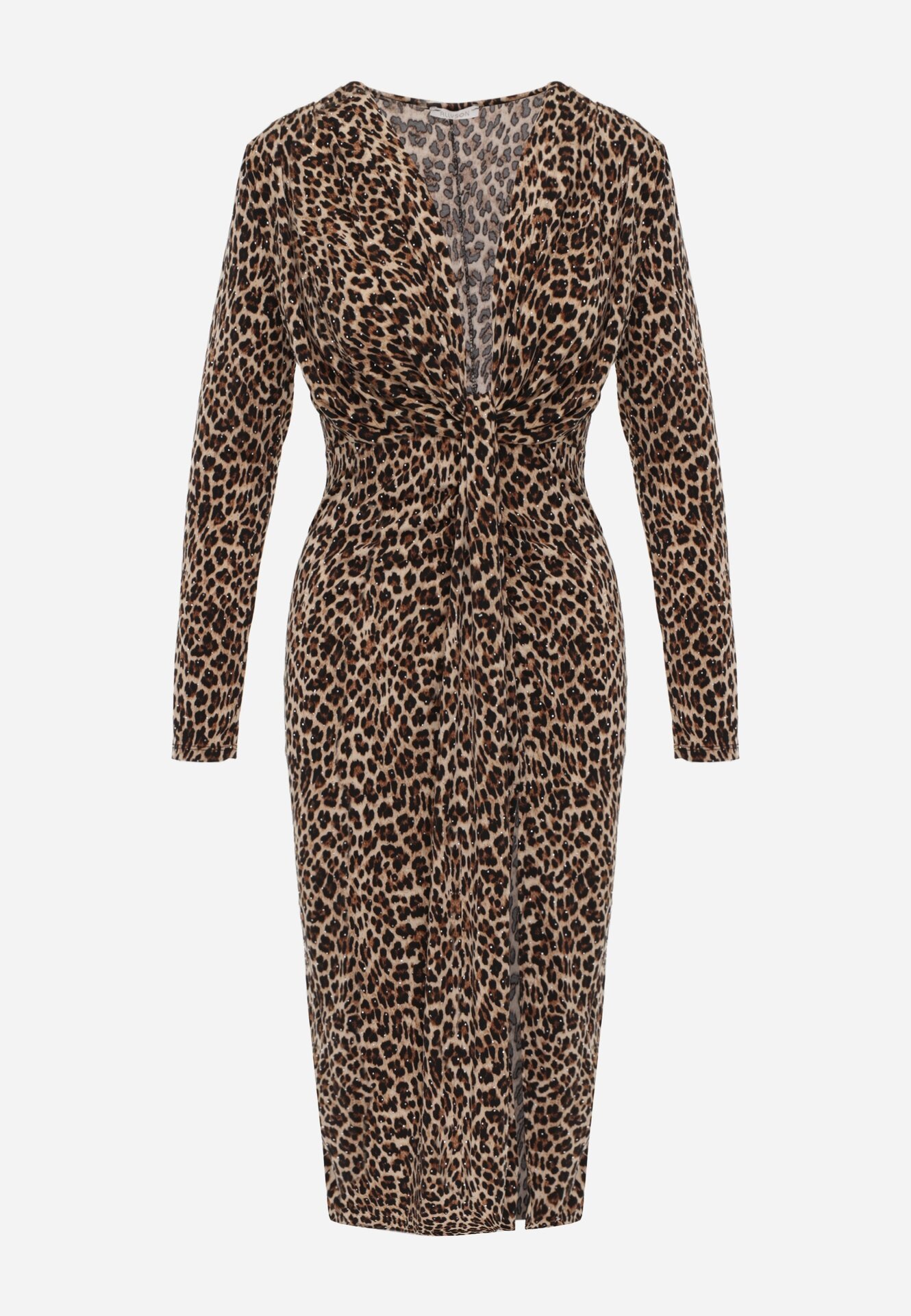 allyson Rochie de cocktail Maro cambrată cu imprimeu leopard decorată cu zirconii și cu șliț pe picior Sarimi