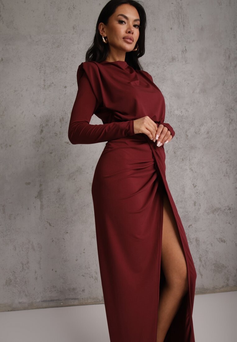 allyson Rochie de cocktail mulată Bordo decorată cu drapaj Besni