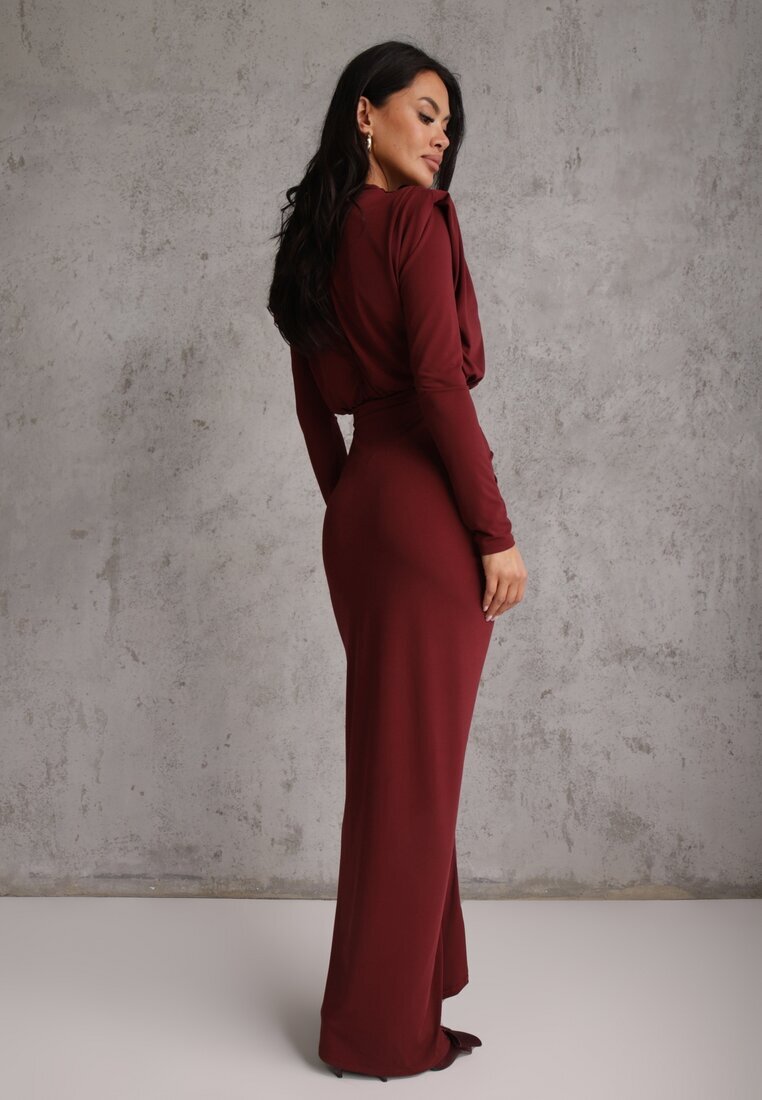 allyson Rochie de cocktail mulată Bordo decorată cu drapaj Besni