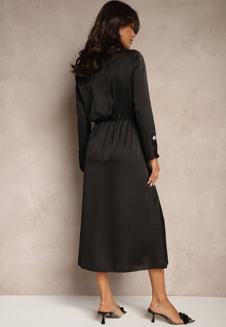 allyson Rochie de cocktail Neagră cu Buton decorativ din satin Leaneris