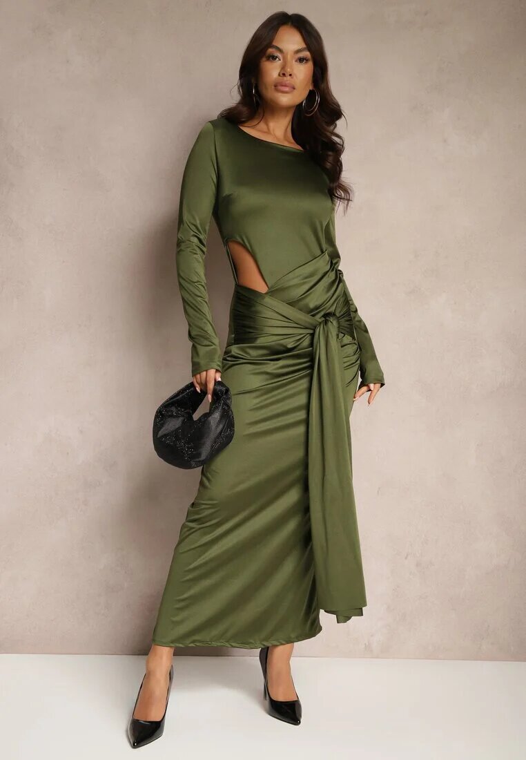 allyson Rochie de cocktail Verde cu decupaj decorativ și legătură Vamicea