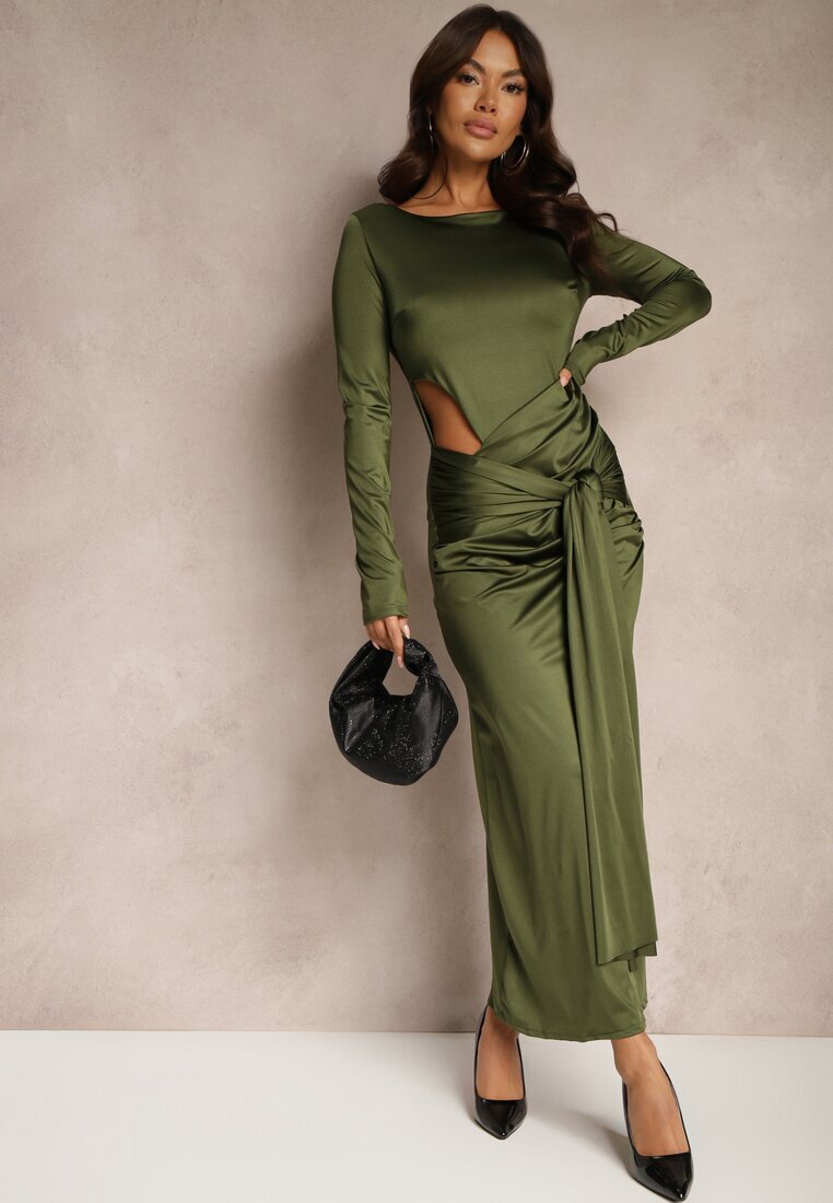 allyson Rochie de cocktail Verde cu decupaj decorativ și legătură Vamicea