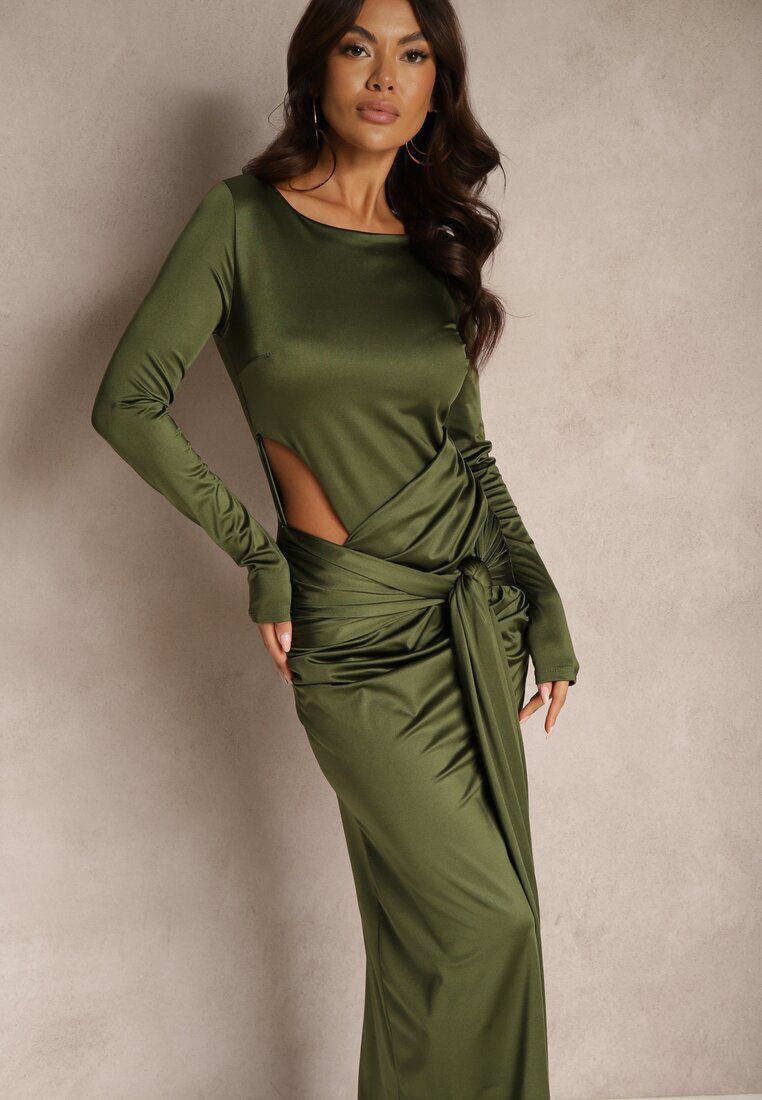 allyson Rochie de cocktail Verde cu decupaj decorativ și legătură Vamicea