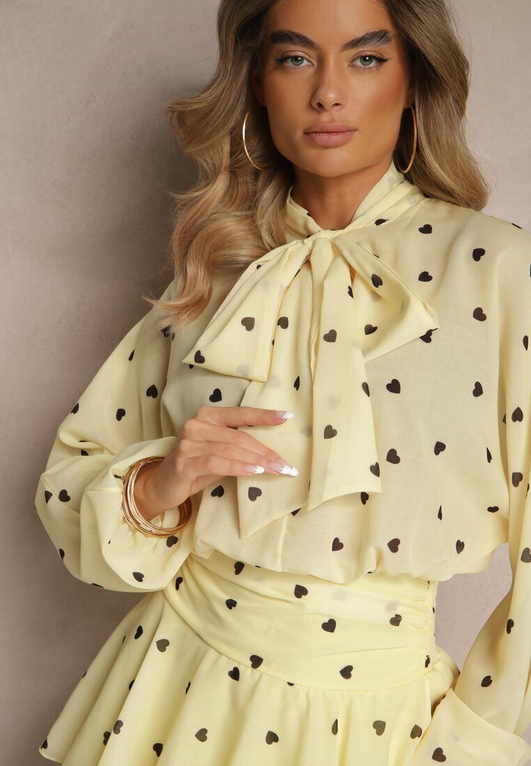 allyson Rochie Galbenă cu croială cloș cu mâneci tip liliac și legătură Mironaria