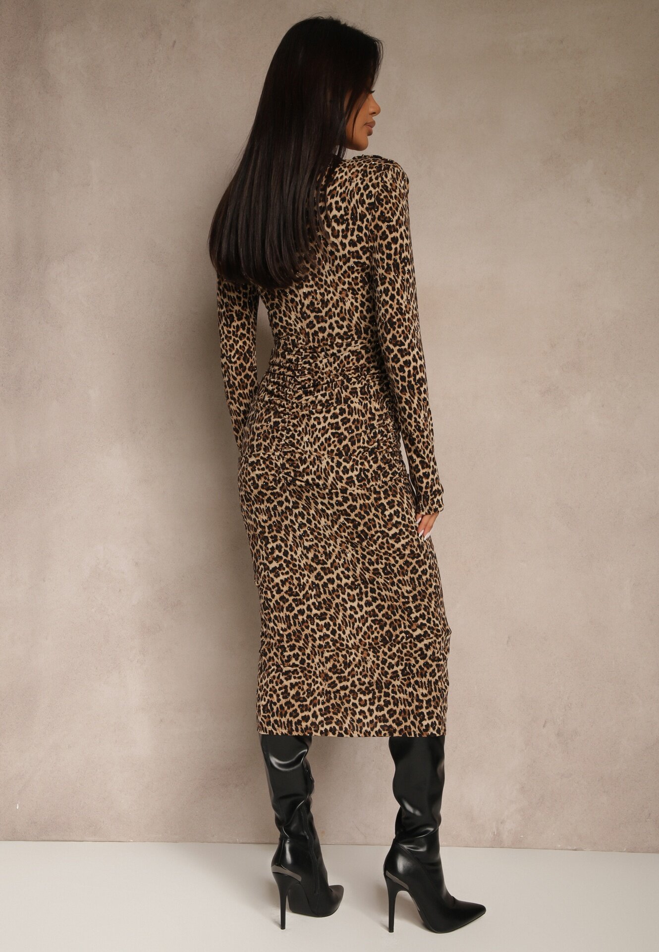 allyson Rochie Maro cu imprimeu leopard cu croială ajustată cu zirconii Nallinette
