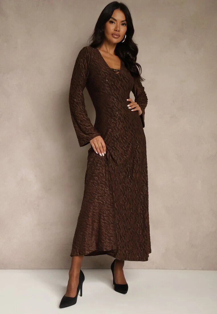 allyson Rochie Maro Rozkloszată Longsleeve cu imprimeu zebră decorată cu sclipici Mevilisa