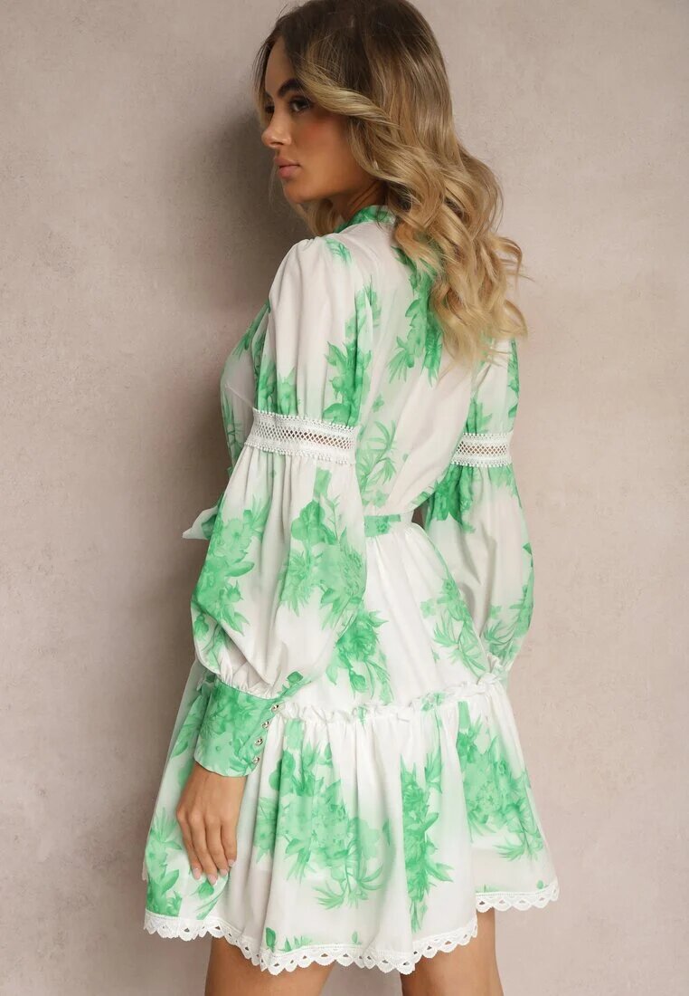 allyson Rochie Mini Verde Evazată cu elastic în talie și fundițe Leenona