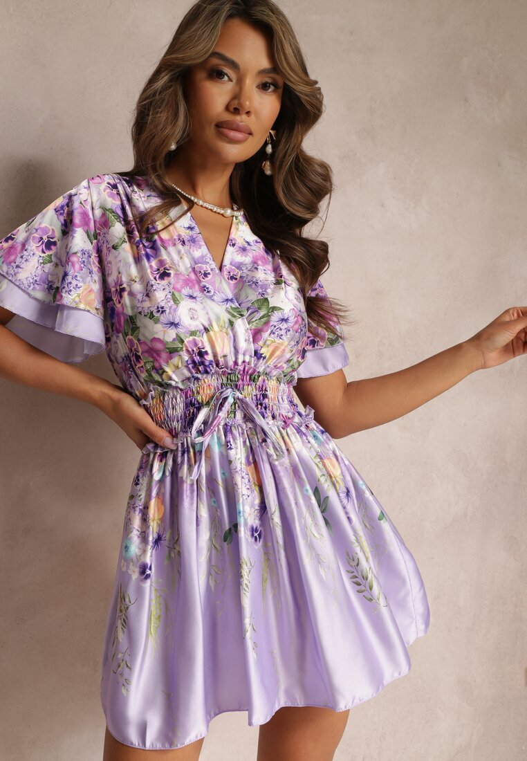 allyson Rochie Mini Violet Evazată cu decolteu petrecut florală Cecille