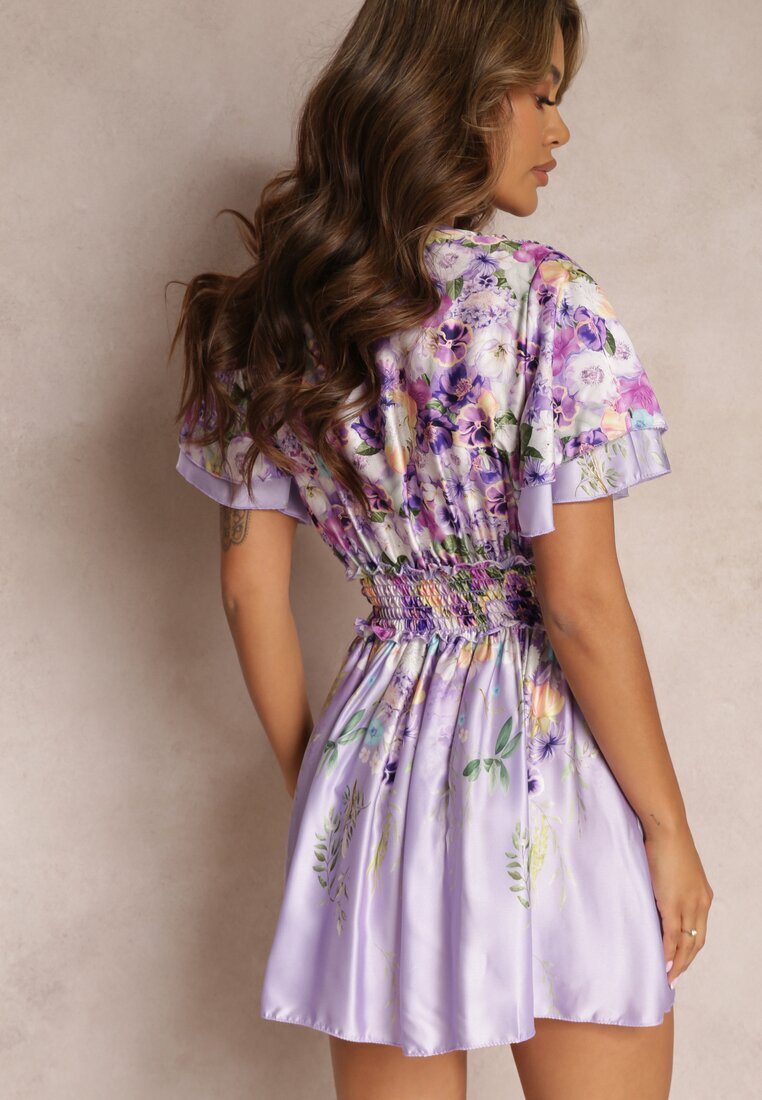 allyson Rochie Mini Violet Evazată cu decolteu petrecut florală Cecille