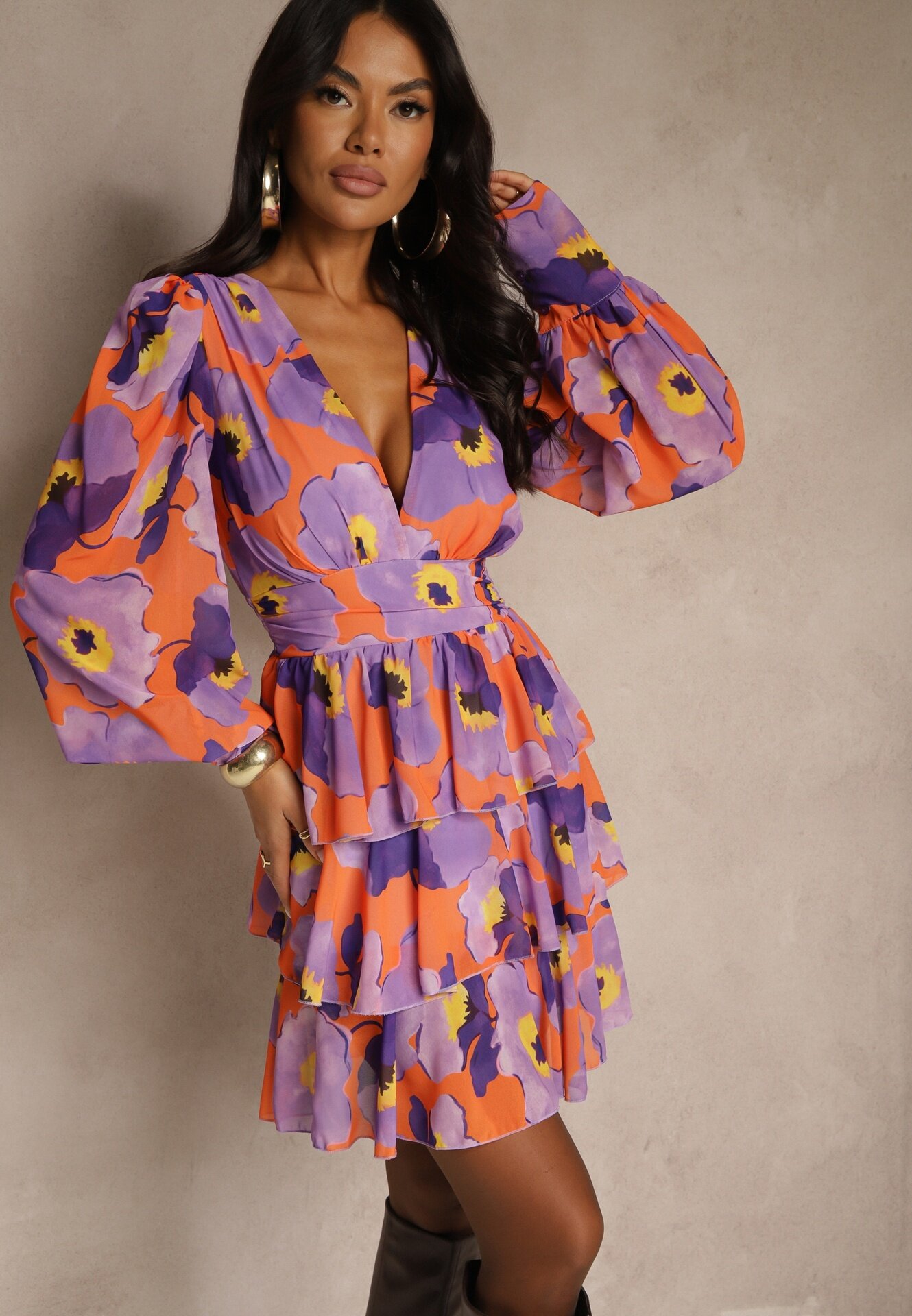 allyson Rochie Mini Violetă cu Volane Baelyn