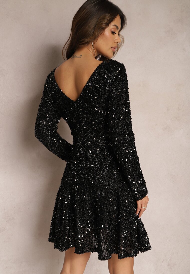 allyson Rochie Neagră Petrecută Mini Cu Paiete Cu Încrețituri Elegnarie