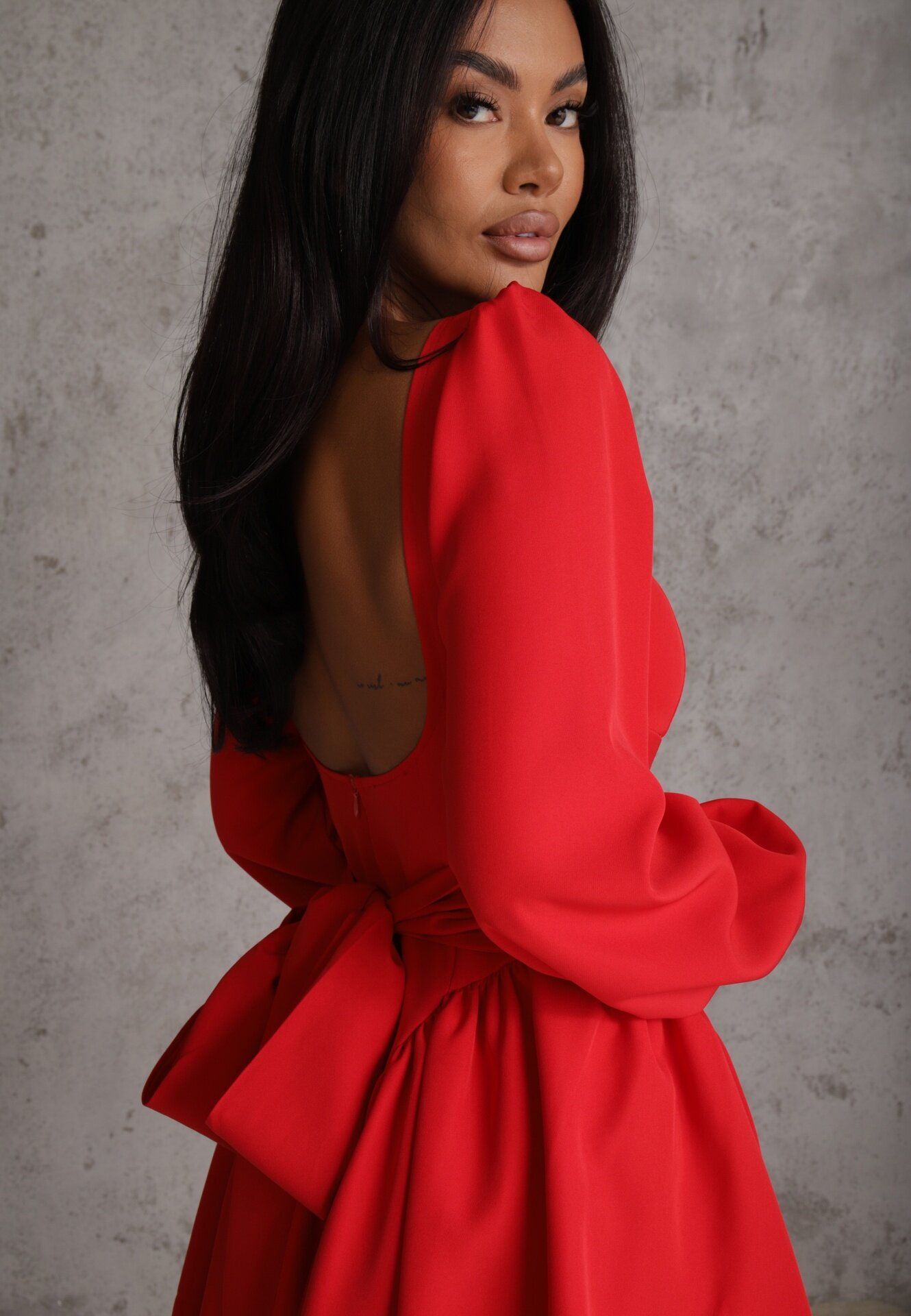 allyson Rochie Roșie Tip corset cu fustă clos și mâneci largi Legată la spate Enariel