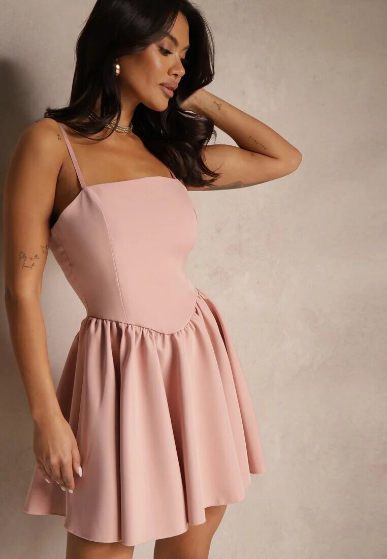 allyson Rochie Roz Evazată cu Top tip Corset cu Bretele Leannith